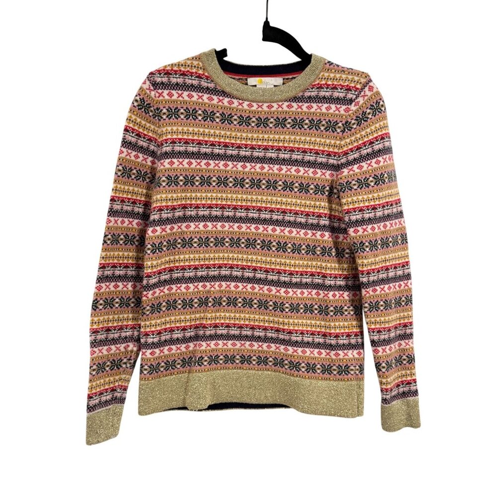 Boden Louise Fair Isle Sweater with Gold‎ Trim Size S